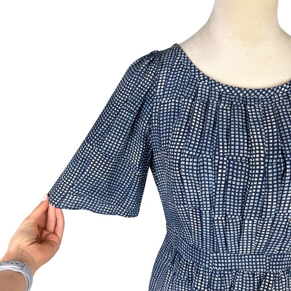 Banana Republic 100% Silk Blue Geometric Print Short Sleeve Mini Sheath Dress - Picture 6 of 11